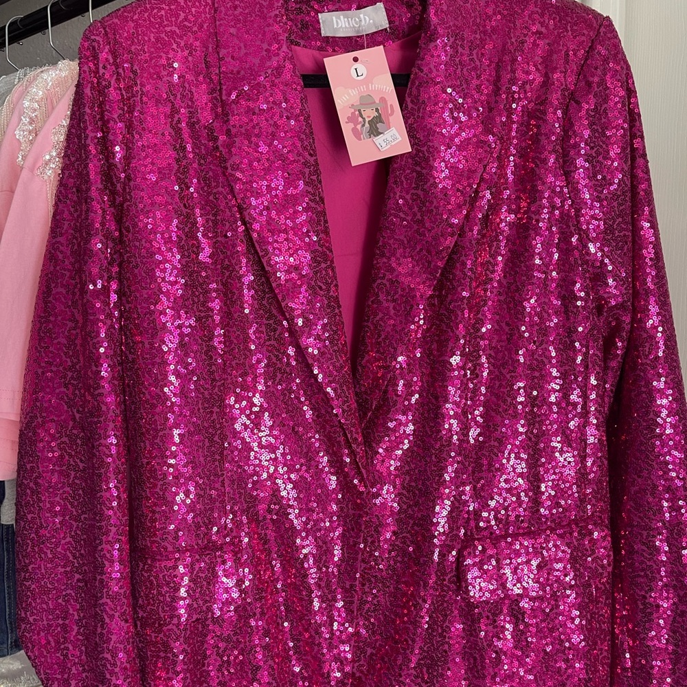 Fuchsia Sequin Blazer Jacket - Women's Sparkle Blazer - Picture 6 of 8
